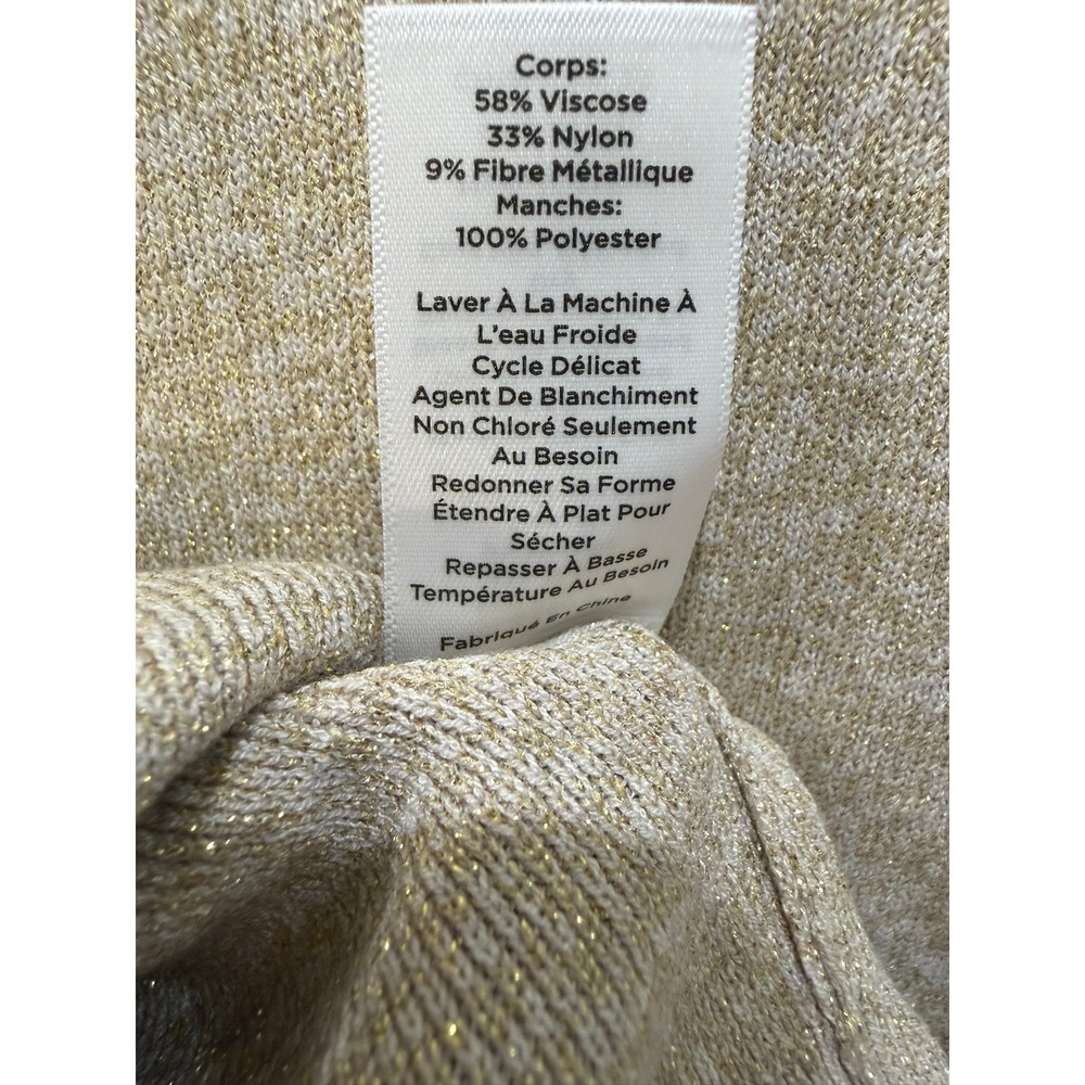 Talbots Plus 2X Metallic Gold‎ Knit V-Neck Sweater Sheer Chiffon Sleeve NEW - Picture 7 of 7